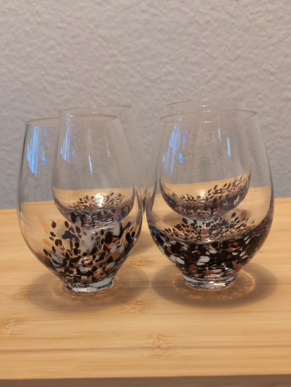 Hand-Blown Speckled Stemless Wine Glasses - Set of 4 Fall Halloween Autumn VTG